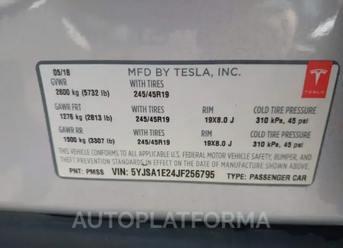 TESLA MODEL S 2018 vin 5YJSA1E24JF256795 from auto auction Iaai