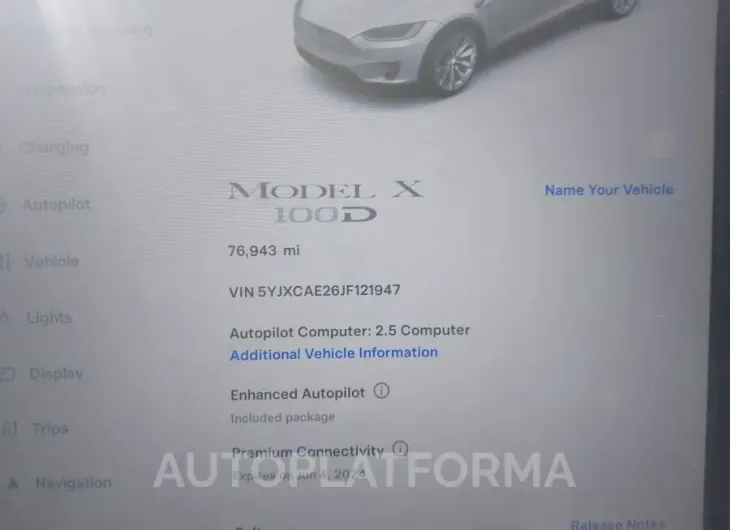 TESLA MODEL X 2018 vin 5YJXCAE26JF121947 from auto auction Iaai