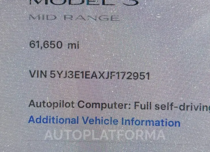 TESLA MODEL 3 2018 vin 5YJ3E1EAXJF172951 from auto auction Iaai