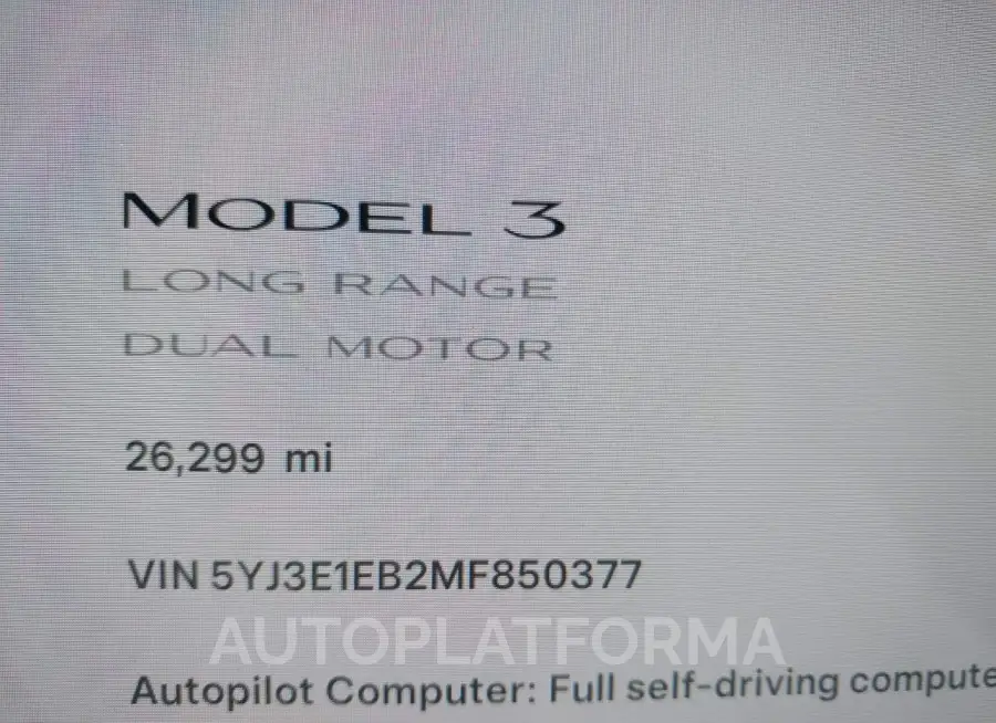 TESLA MODEL 3 2021 vin 5YJ3E1EB2MF850377 from auto auction Iaai