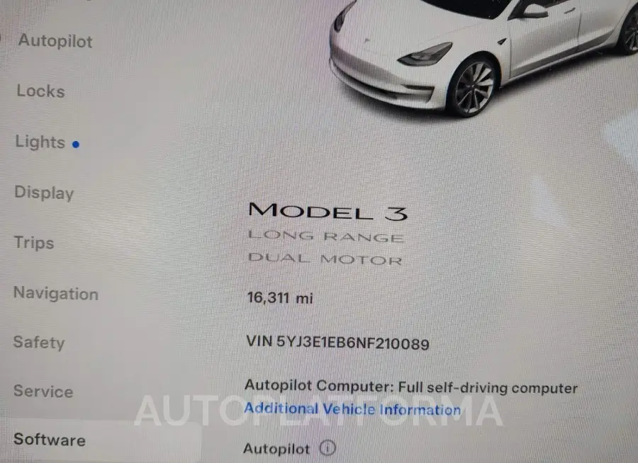 TESLA MODEL 3 2022 vin 5YJ3E1EB6NF210089 from auto auction Iaai