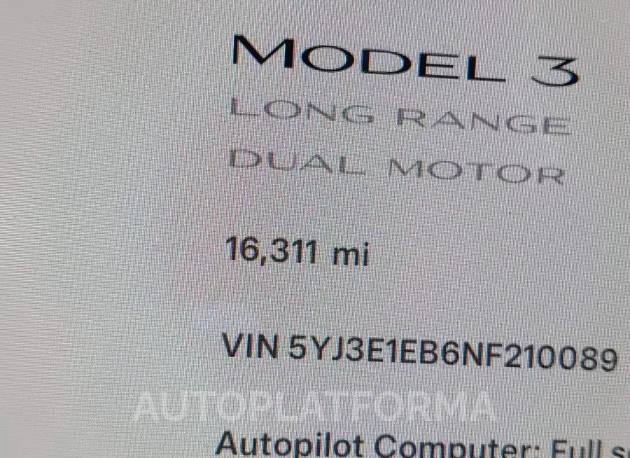 TESLA MODEL 3 2022 vin 5YJ3E1EB6NF210089 from auto auction Iaai