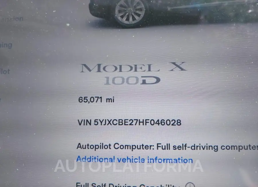 TESLA MODEL X 2017 vin 5YJXCBE27HF046028 from auto auction Iaai