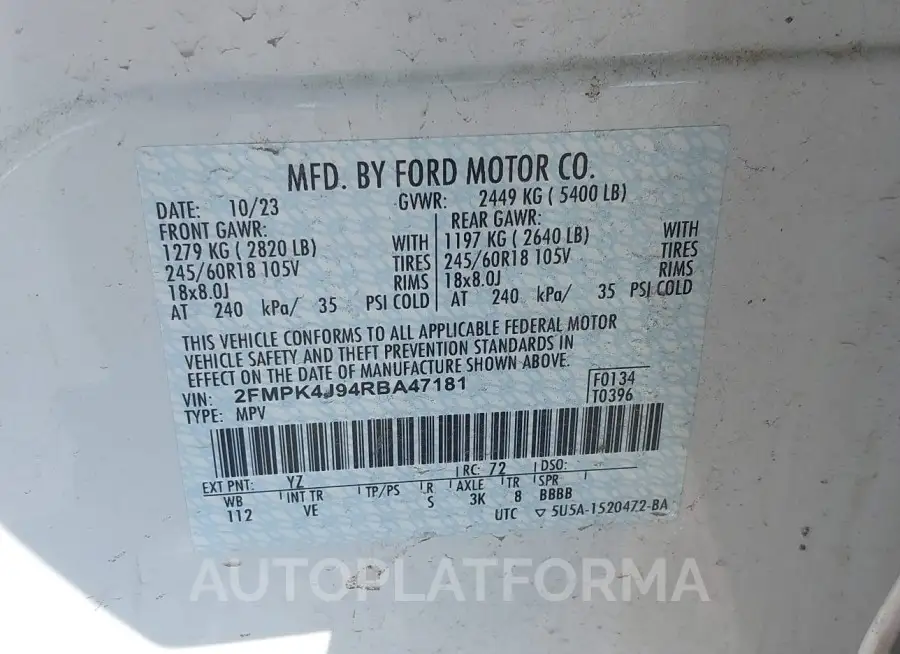 FORD EDGE 2024 vin 2FMPK4J94RBA47181 from auto auction Iaai