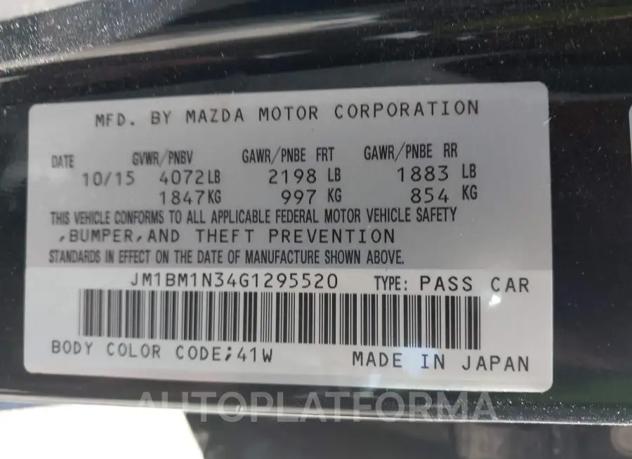 MAZDA MAZDA3 2016 vin JM1BM1N34G1295520 from auto auction Iaai