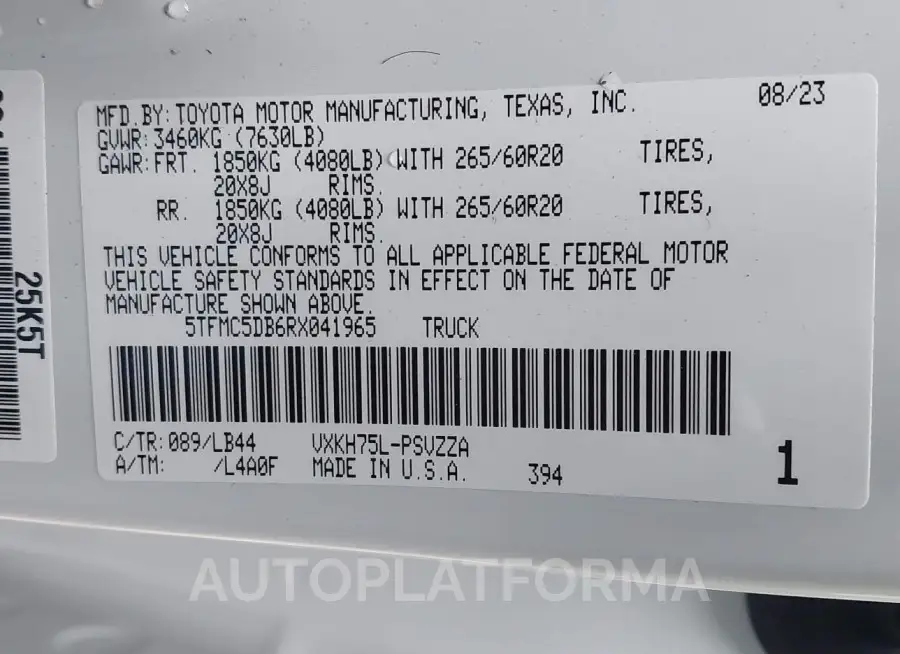 TOYOTA TUNDRA HYBRID 2024 vin 5TFMC5DB6RX041965 from auto auction Iaai