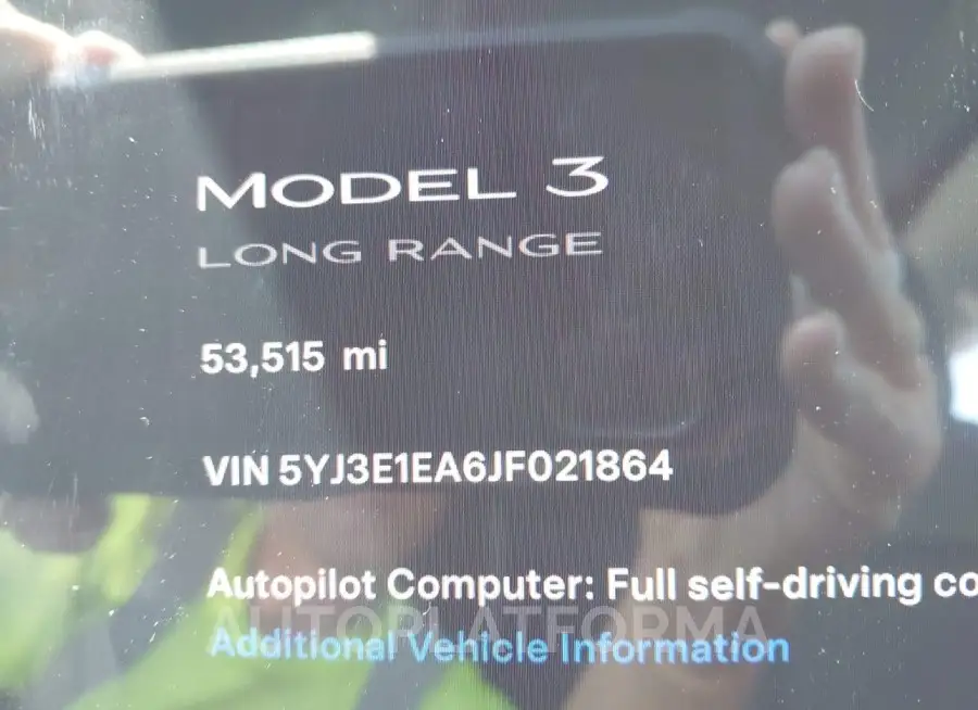 TESLA MODEL 3 2018 vin 5YJ3E1EA6JF021864 from auto auction Iaai