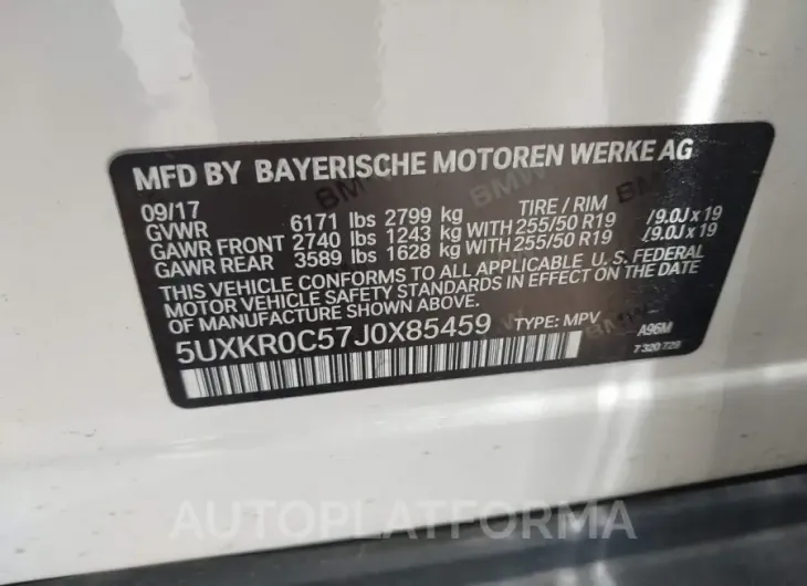 BMW X5 2018 vin 5UXKR0C57J0X85459 from auto auction Iaai