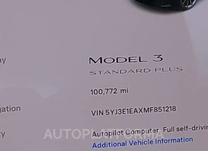 TESLA MODEL 3 2021 vin 5YJ3E1EAXMF851218 from auto auction Iaai