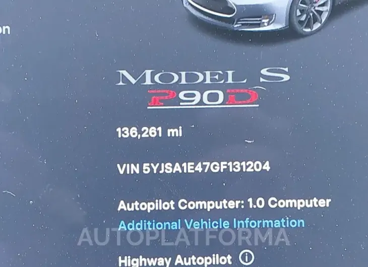 TESLA MODEL S 2016 vin 5YJSA1E47GF131204 from auto auction Iaai