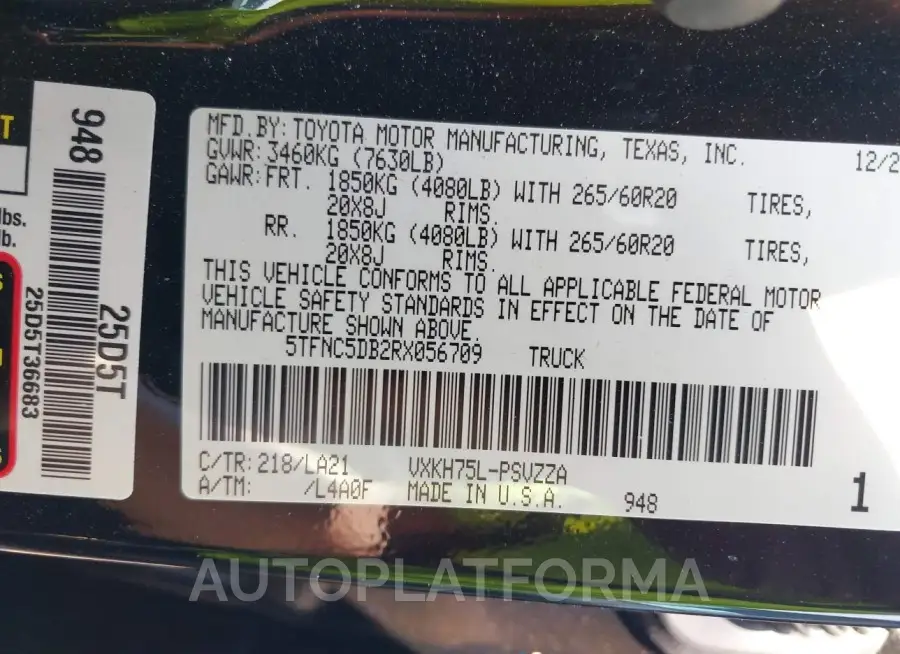 TOYOTA TUNDRA HYBRID 2024 vin 5TFNC5DB2RX056709 from auto auction Iaai