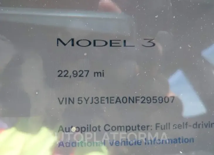 TESLA MODEL 3 2022 vin 5YJ3E1EA0NF295907 from auto auction Iaai