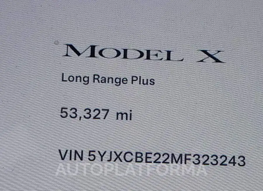 TESLA MODEL X 2021 vin 5YJXCBE22MF323243 from auto auction Iaai