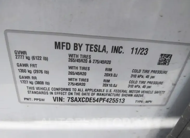 TESLA MODEL X 2023 vin 7SAXCDE54PF425513 from auto auction Iaai