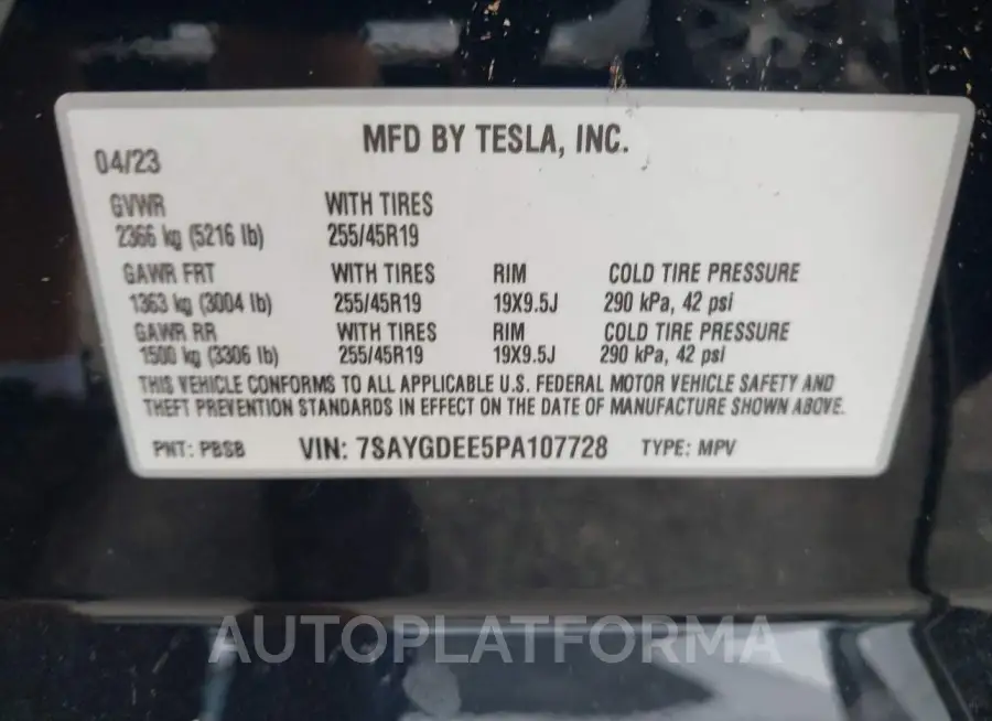 TESLA MODEL Y 2023 vin 7SAYGDEE5PA107728 from auto auction Iaai