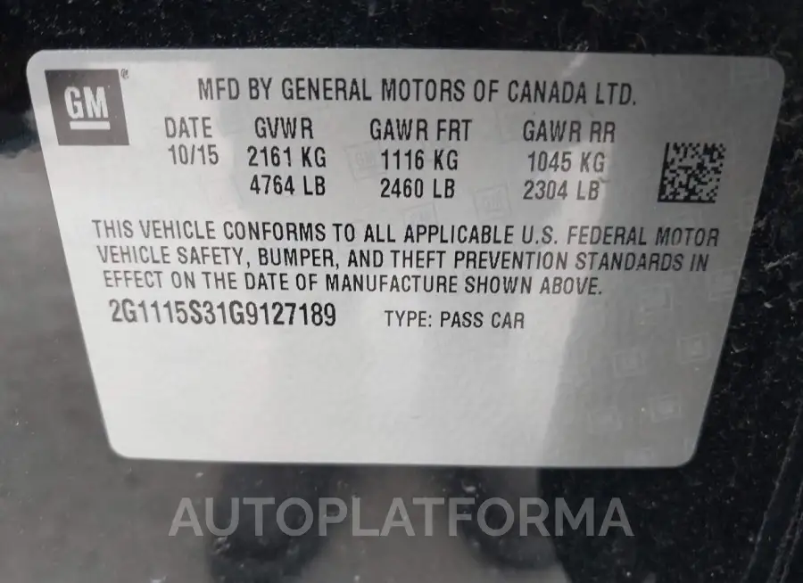 CHEVROLET IMPALA 2016 vin 2G1115S31G9127189 from auto auction Iaai