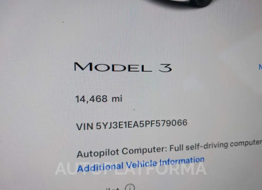 TESLA MODEL 3 2023 vin 5YJ3E1EA5PF579066 from auto auction Iaai