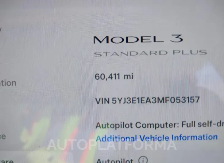 TESLA MODEL 3 2021 vin 5YJ3E1EA3MF053157 from auto auction Iaai