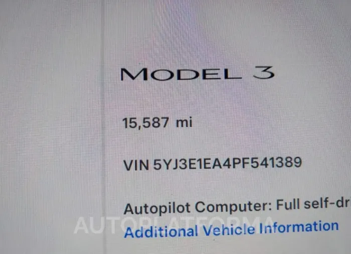 TESLA MODEL 3 2023 vin 5YJ3E1EA4PF541389 from auto auction Iaai