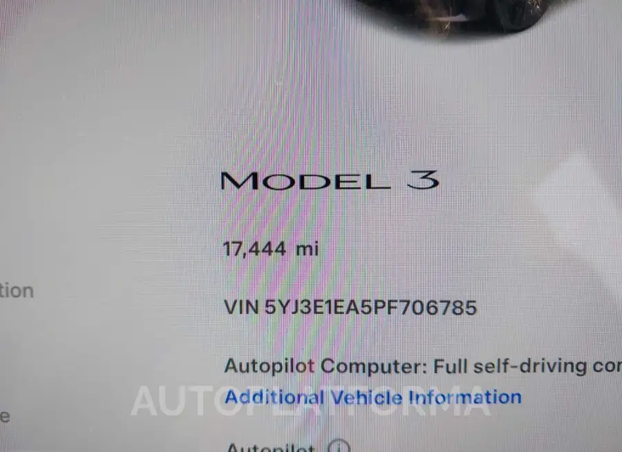 TESLA MODEL 3 2023 vin 5YJ3E1EA5PF706785 from auto auction Iaai