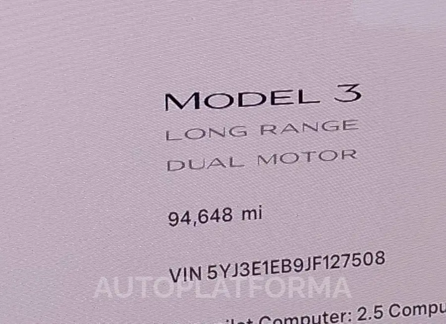 TESLA MODEL 3 2018 vin 5YJ3E1EB9JF127508 from auto auction Iaai