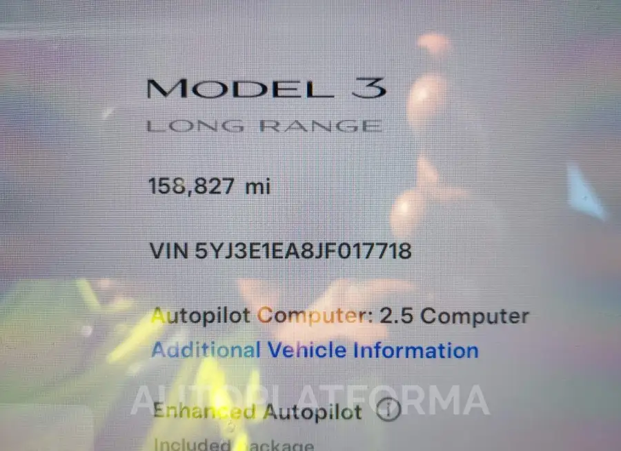 TESLA MODEL 3 2018 vin 5YJ3E1EA8JF017718 from auto auction Iaai