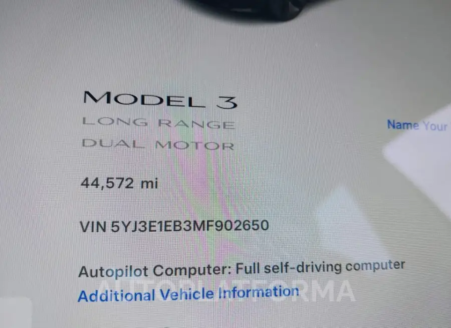 TESLA MODEL 3 2021 vin 5YJ3E1EB3MF902650 from auto auction Iaai