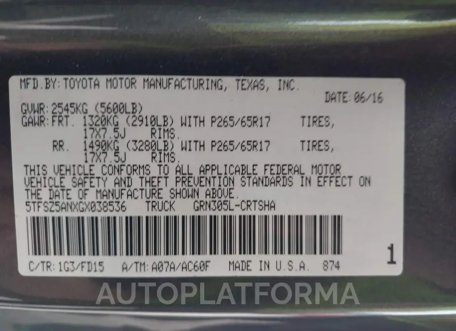 TOYOTA TACOMA 2016 vin 5TFSZ5ANXGX038536 from auto auction Iaai