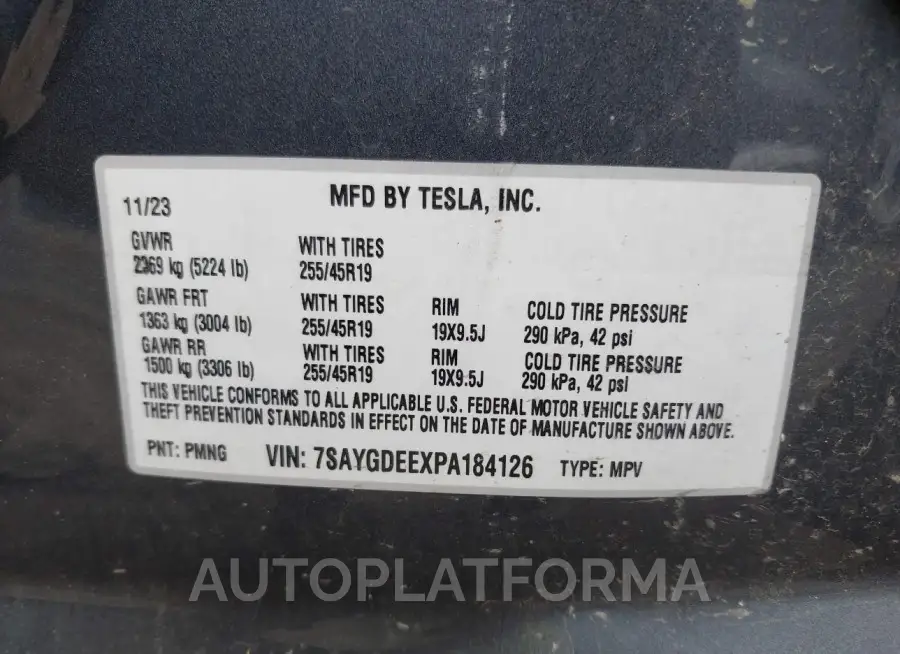 TESLA MODEL Y 2023 vin 7SAYGDEEXPA184126 from auto auction Iaai