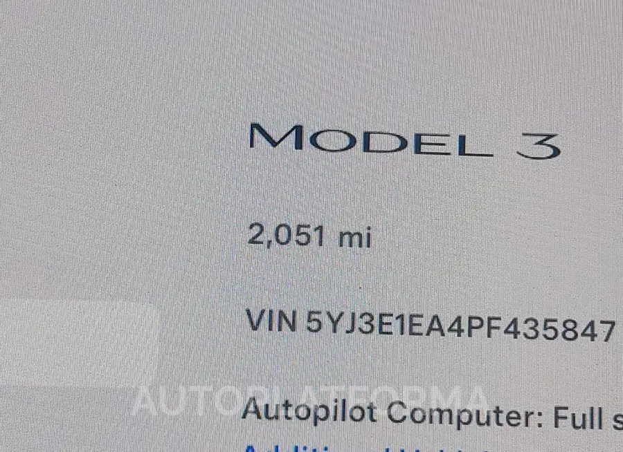 TESLA MODEL 3 2023 vin 5YJ3E1EA4PF435847 from auto auction Iaai