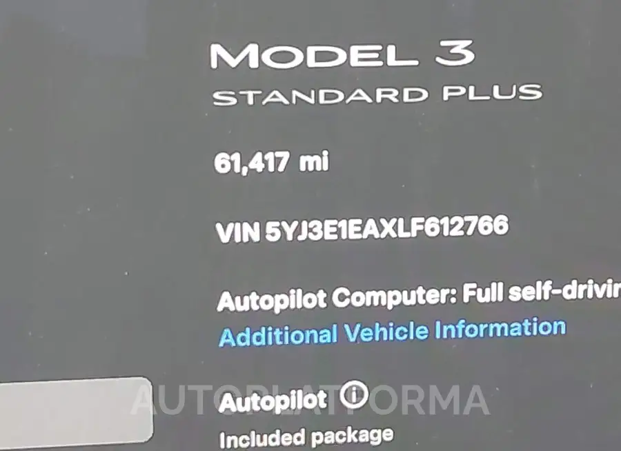 TESLA MODEL 3 2020 vin 5YJ3E1EAXLF612766 from auto auction Iaai