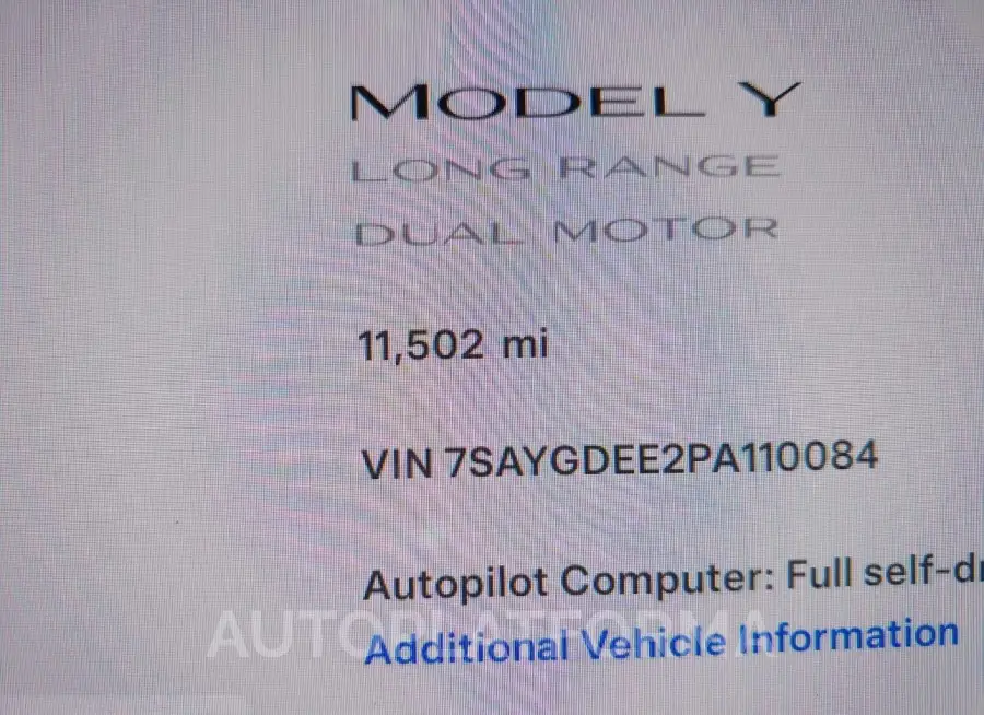 TESLA MODEL Y 2023 vin 7SAYGDEE2PA110084 from auto auction Iaai