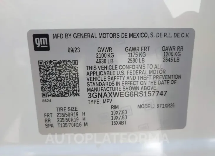 CHEVROLET EQUINOX 2024 vin 3GNAXWEG6RS157747 from auto auction Iaai