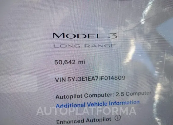 TESLA MODEL 3 2018 vin 5YJ3E1EA7JF014809 from auto auction Iaai