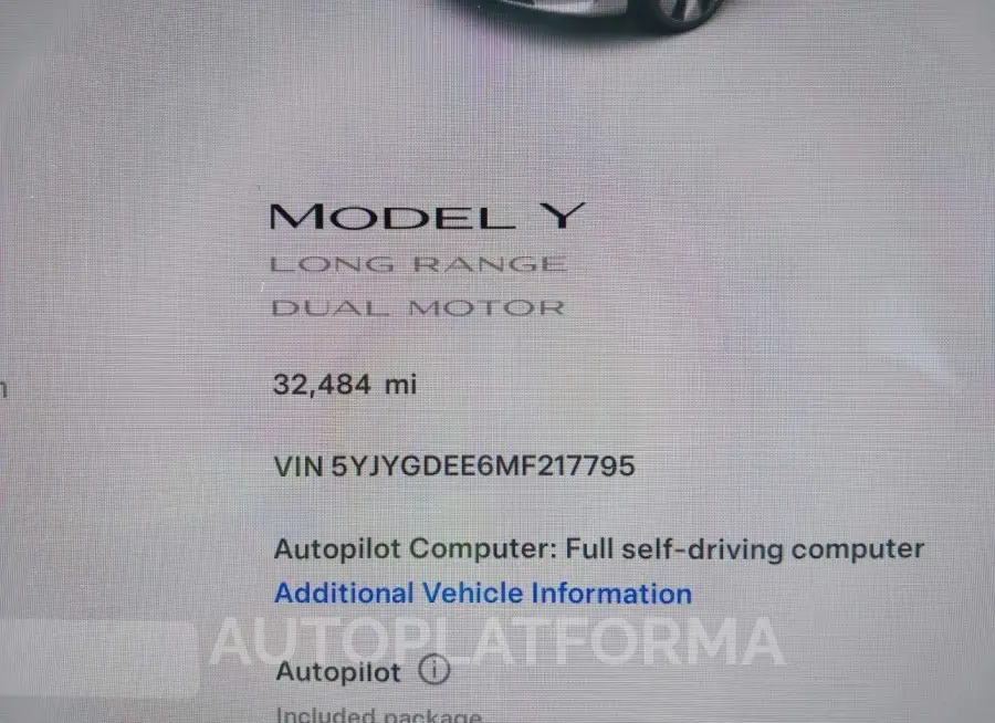 TESLA MODEL Y 2021 vin 5YJYGDEE6MF217795 from auto auction Iaai