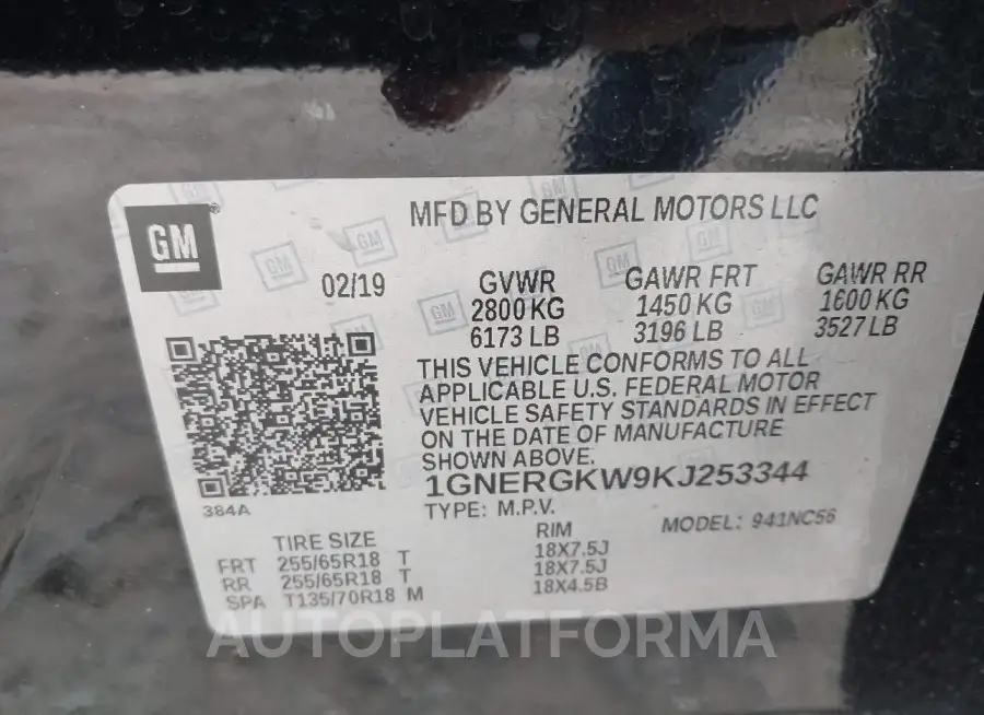 CHEVROLET TRAVERSE 2019 vin 1GNERGKW9KJ253344 from auto auction Iaai