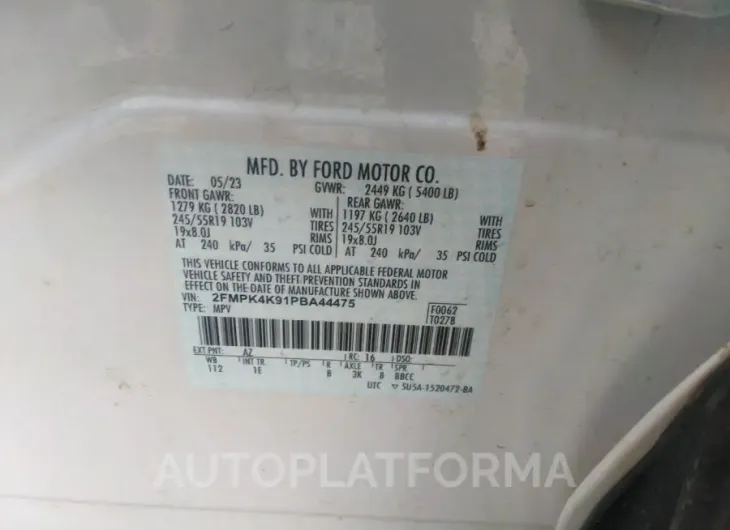 FORD EDGE 2023 vin 2FMPK4K91PBA44475 from auto auction Iaai