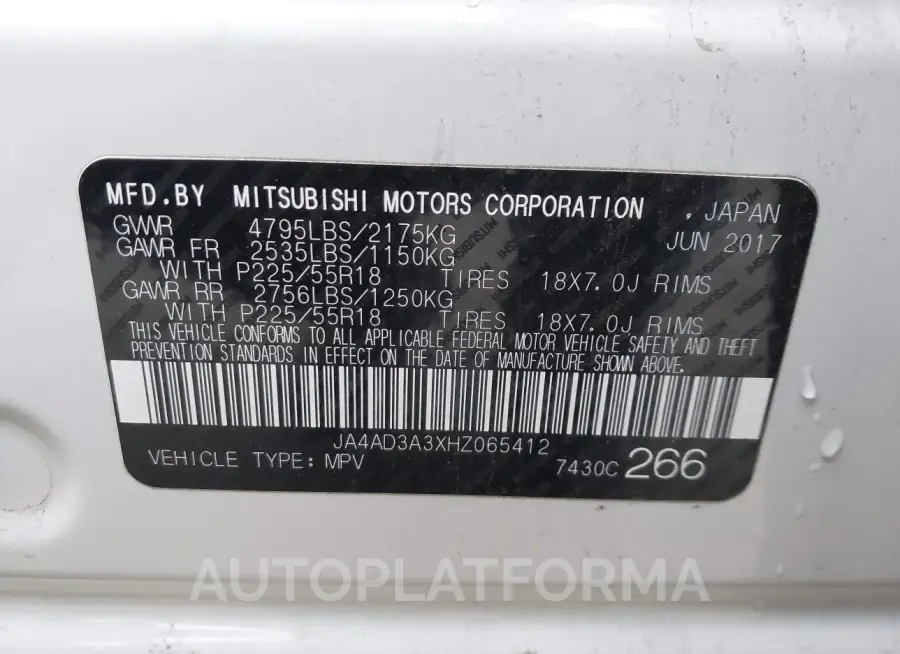 MITSUBISHI outlander 2017 vin JA4AD3A3XHZ065412 from auto auction Iaai