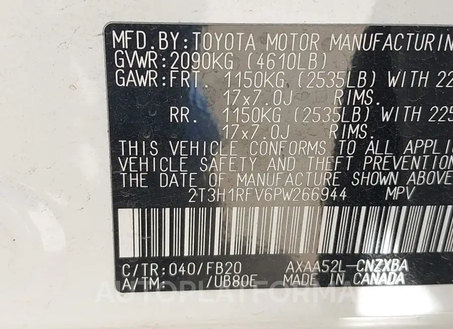 TOYOTA RAV4 2023 vin 2T3H1RFV6PW266944 from auto auction Iaai