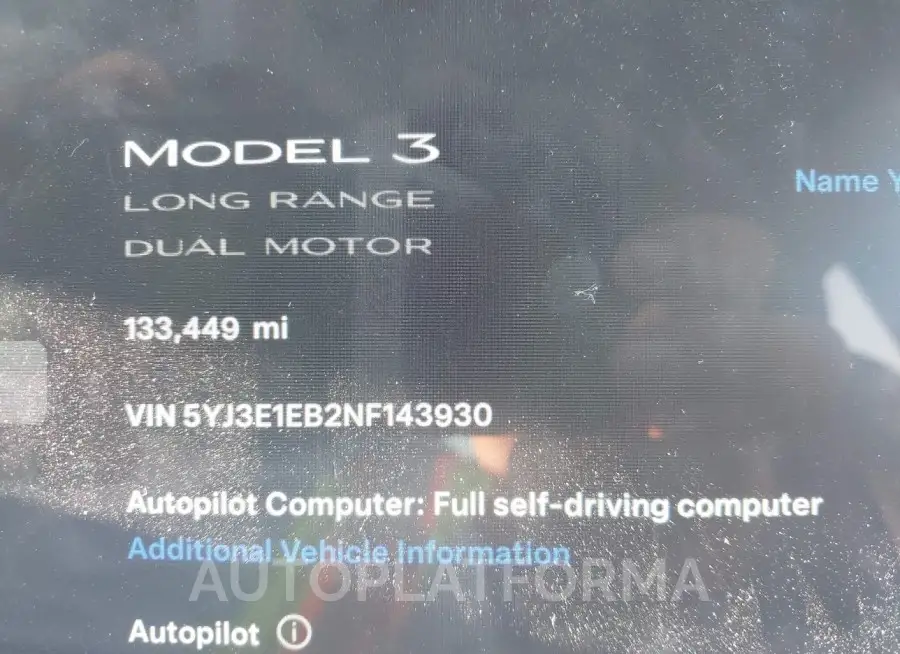 TESLA MODEL 3 2022 vin 5YJ3E1EB2NF143930 from auto auction Iaai