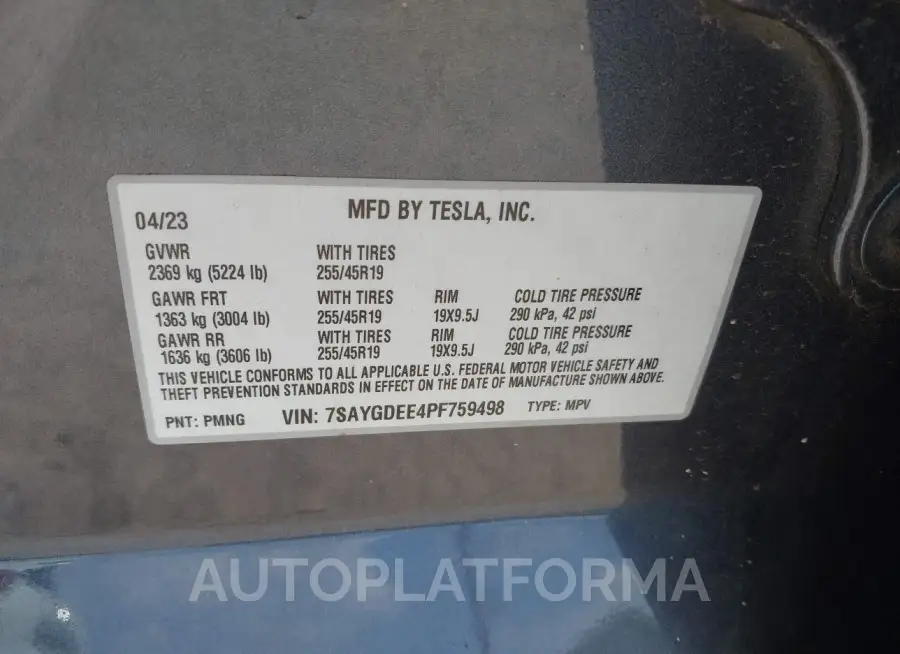 TESLA MODEL Y 2023 vin 7SAYGDEE4PF759498 from auto auction Iaai