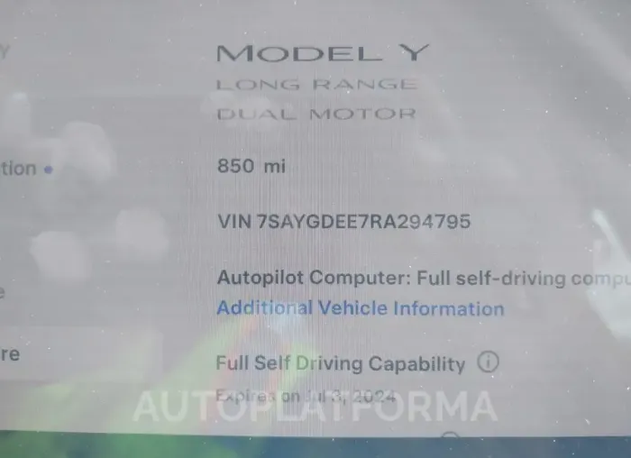 TESLA MODEL Y 2024 vin 7SAYGDEE7RA294795 from auto auction Iaai