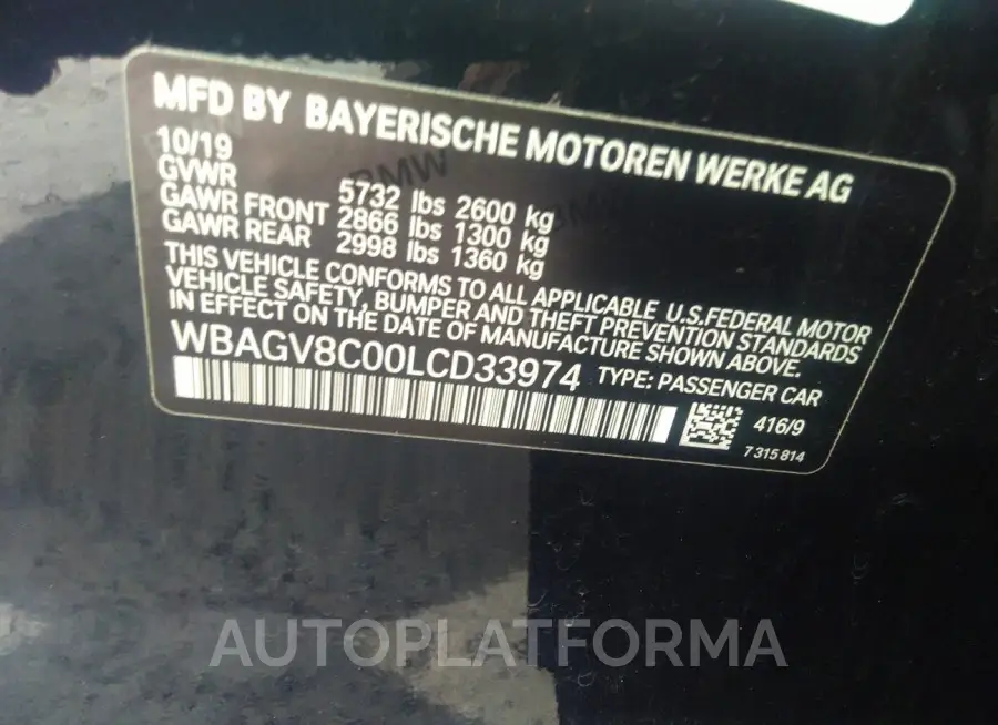 BMW M850I GTAN COUPE 2020 vin WBAGV8C00LCD33974 from auto auction Iaai