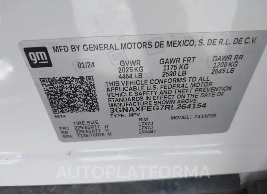 CHEVROLET EQUINOX 2024 vin 3GNAXFEG7RL264154 from auto auction Iaai