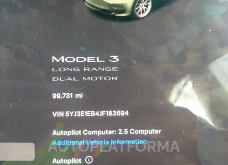 TESLA MODEL 3 2018 vin 5YJ3E1EB4JF183694 from auto auction Iaai