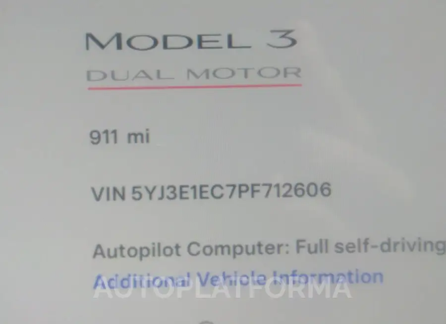 TESLA MODEL 3 2023 vin 5YJ3E1EC7PF712606 from auto auction Iaai