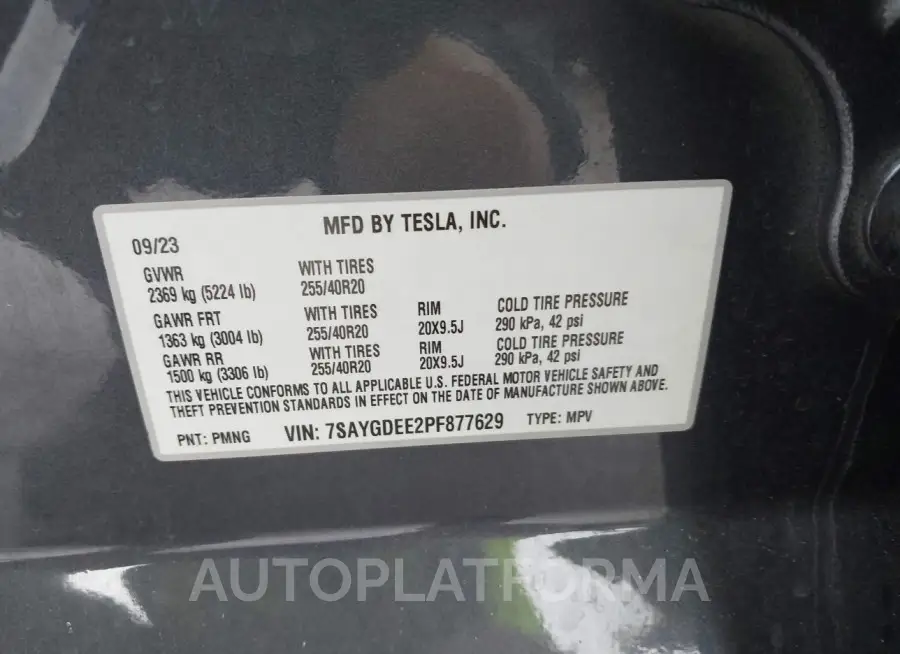 TESLA MODEL Y 2023 vin 7SAYGDEE2PF877629 from auto auction Iaai