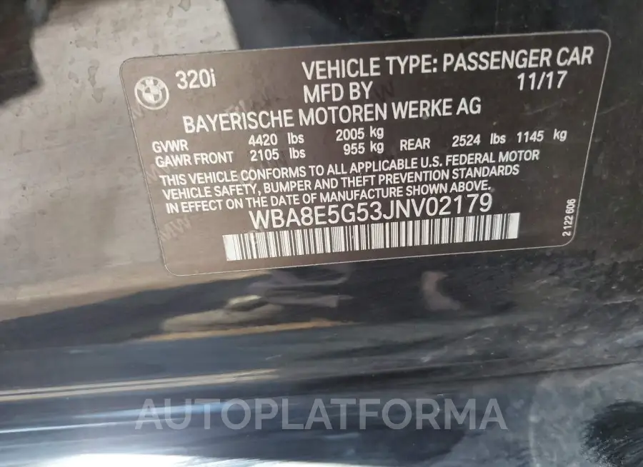 BMW 320I 2018 vin WBA8E5G53JNV02179 from auto auction Iaai