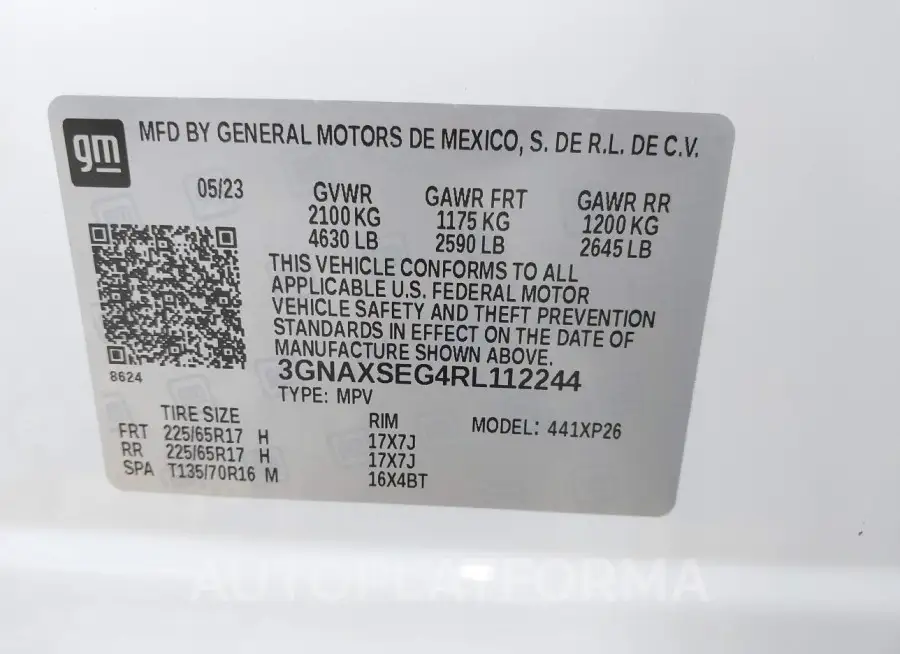 CHEVROLET EQUINOX 2024 vin 3GNAXSEG4RL112244 from auto auction Iaai