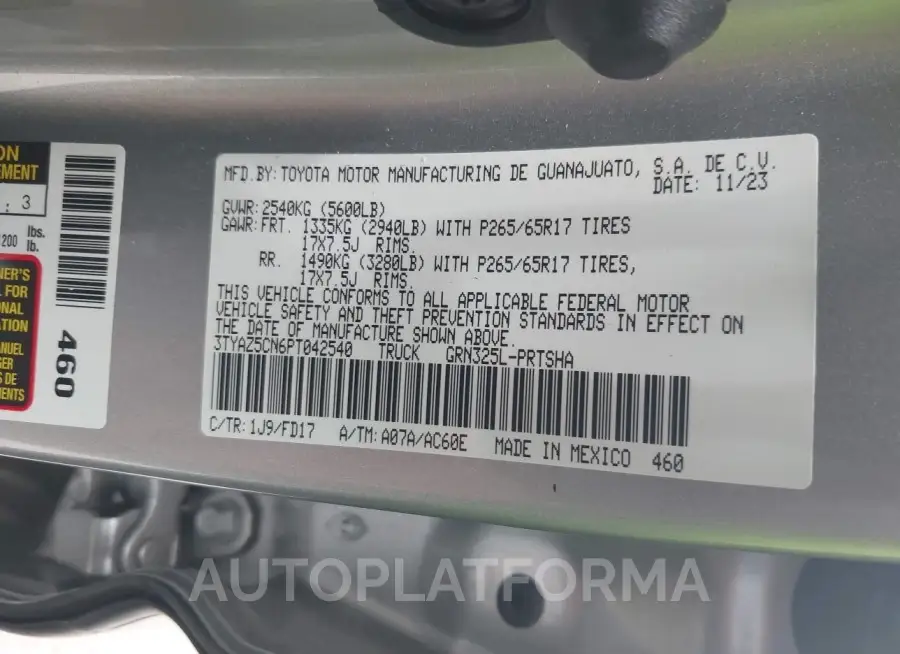 TOYOTA TACOMA 2023 vin 3TYAZ5CN6PT042540 from auto auction Iaai